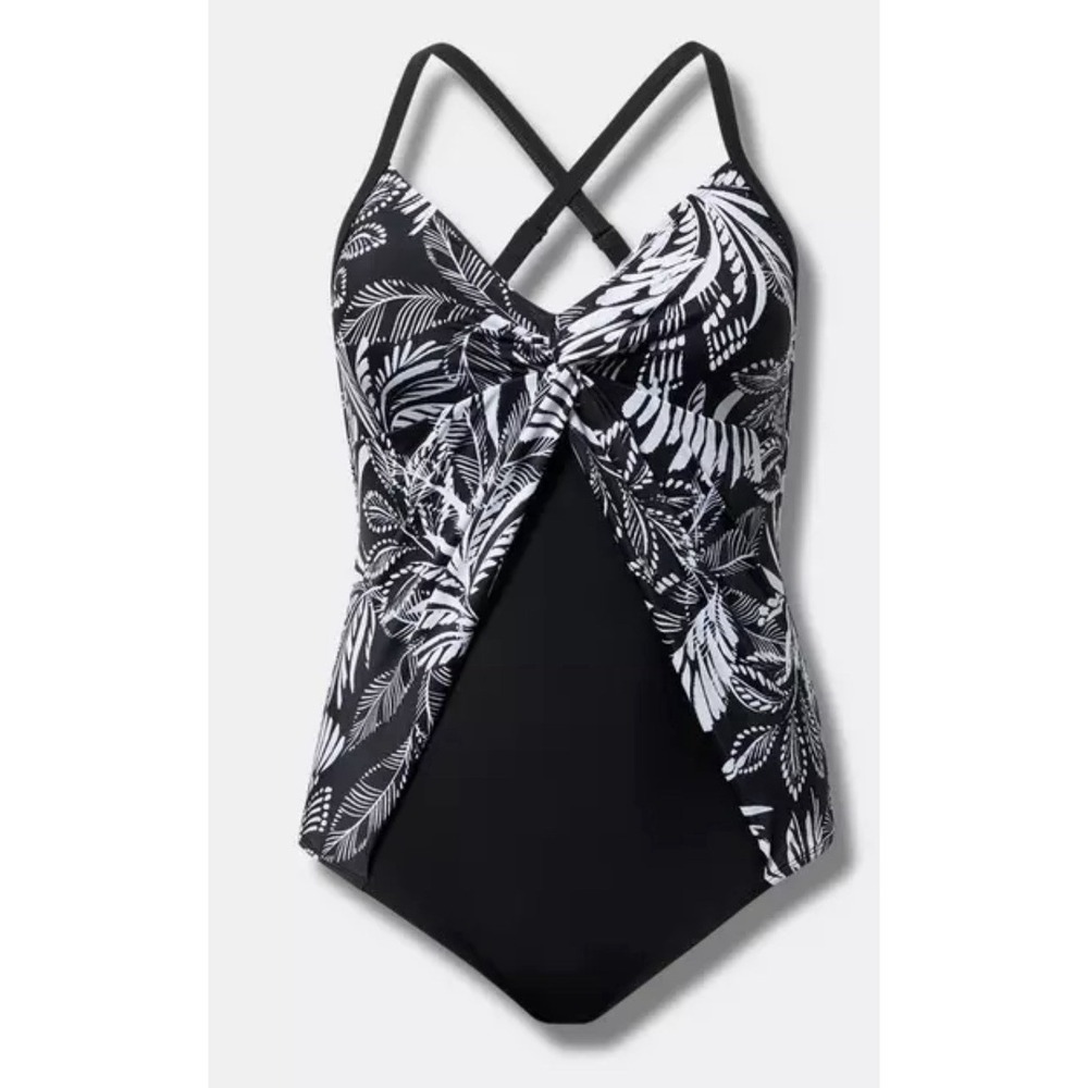 Wire Free Twisted V Neck Tribal Deep Black White Floral Torrid 2 Siz Women 18-20